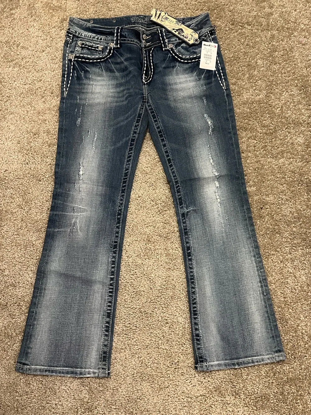 Miss Me jeans Y2k low rise boot cut NWT saddle stitching‎ gemstones 31 RARE